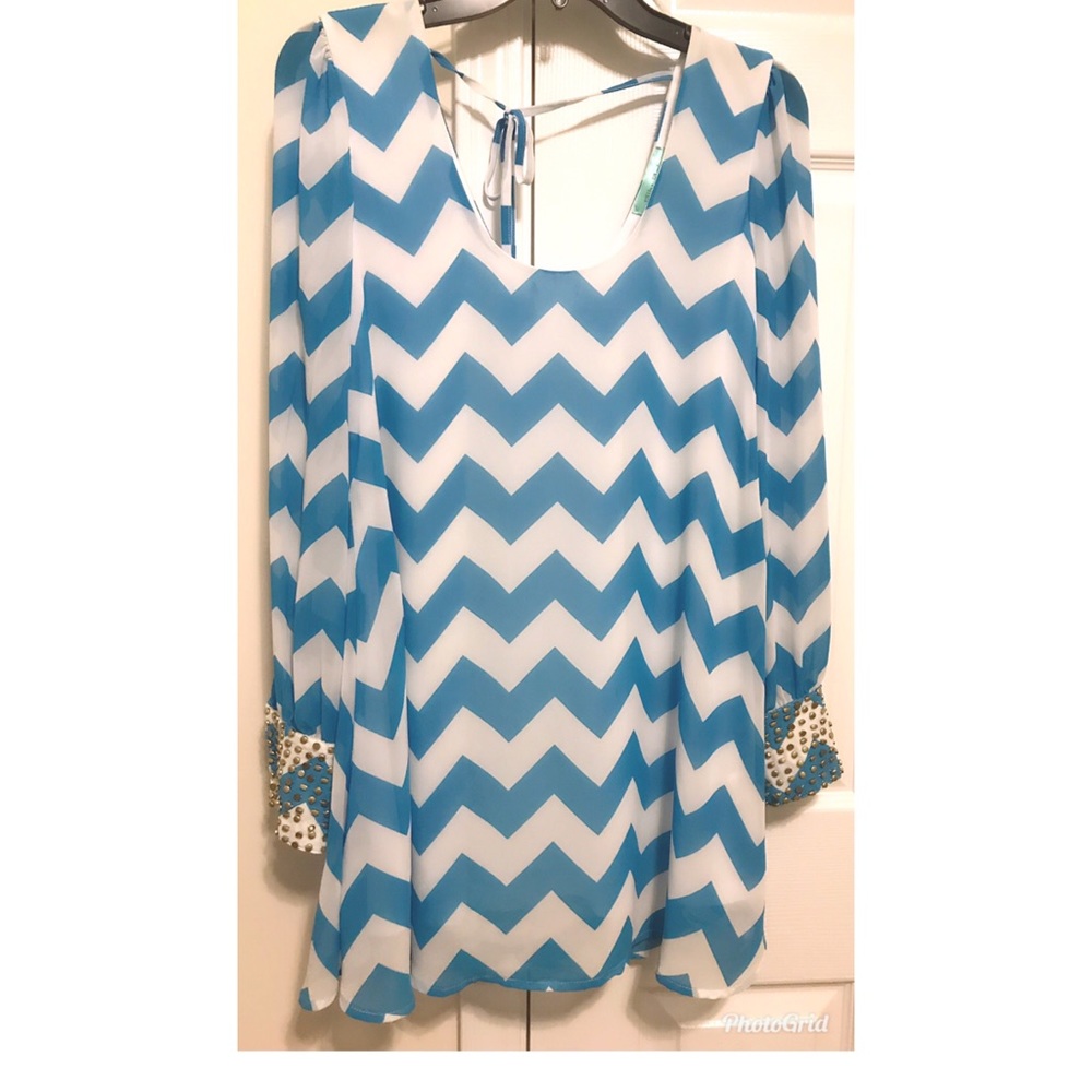 Filly Flair Boutique Chevron Aqua/White Mini dress